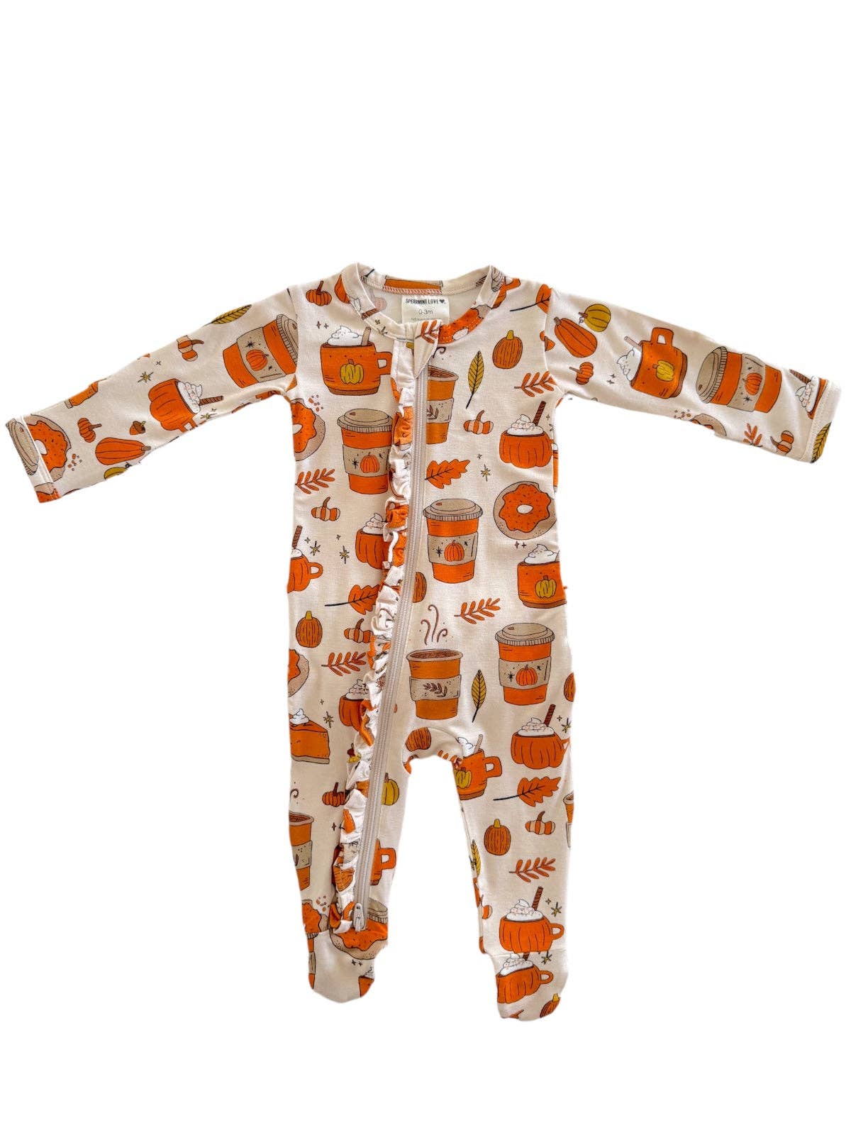 2-Way Ruffle Zip Footie, Pumpkin Spice Latte