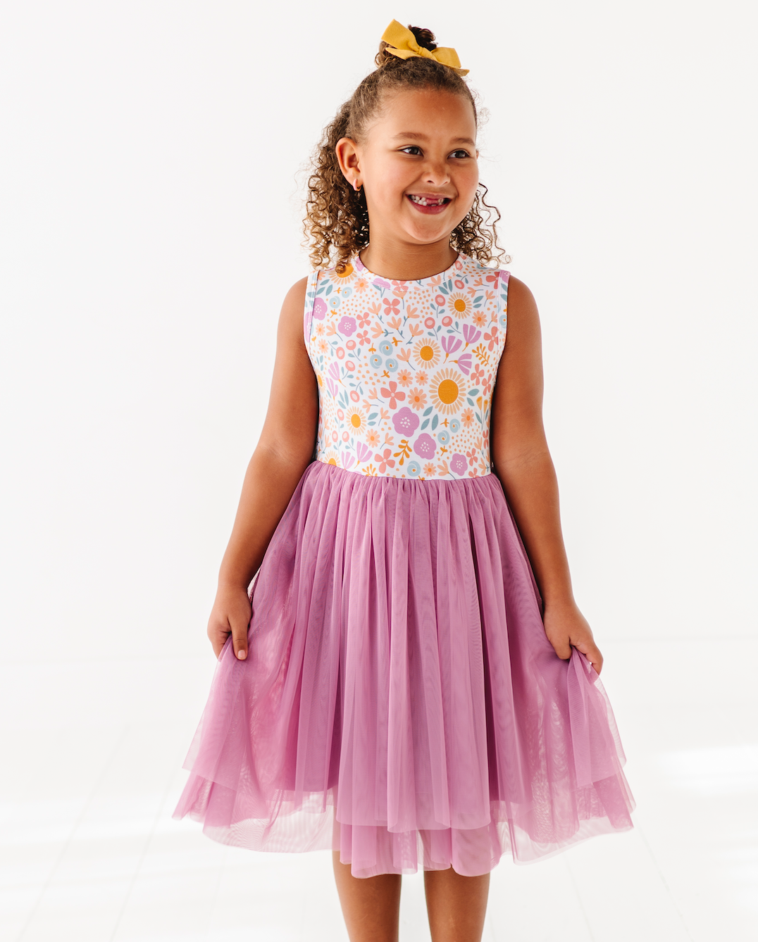 Kids Bamboo + Tulle Tutu Dress - Spring Floral Daisy