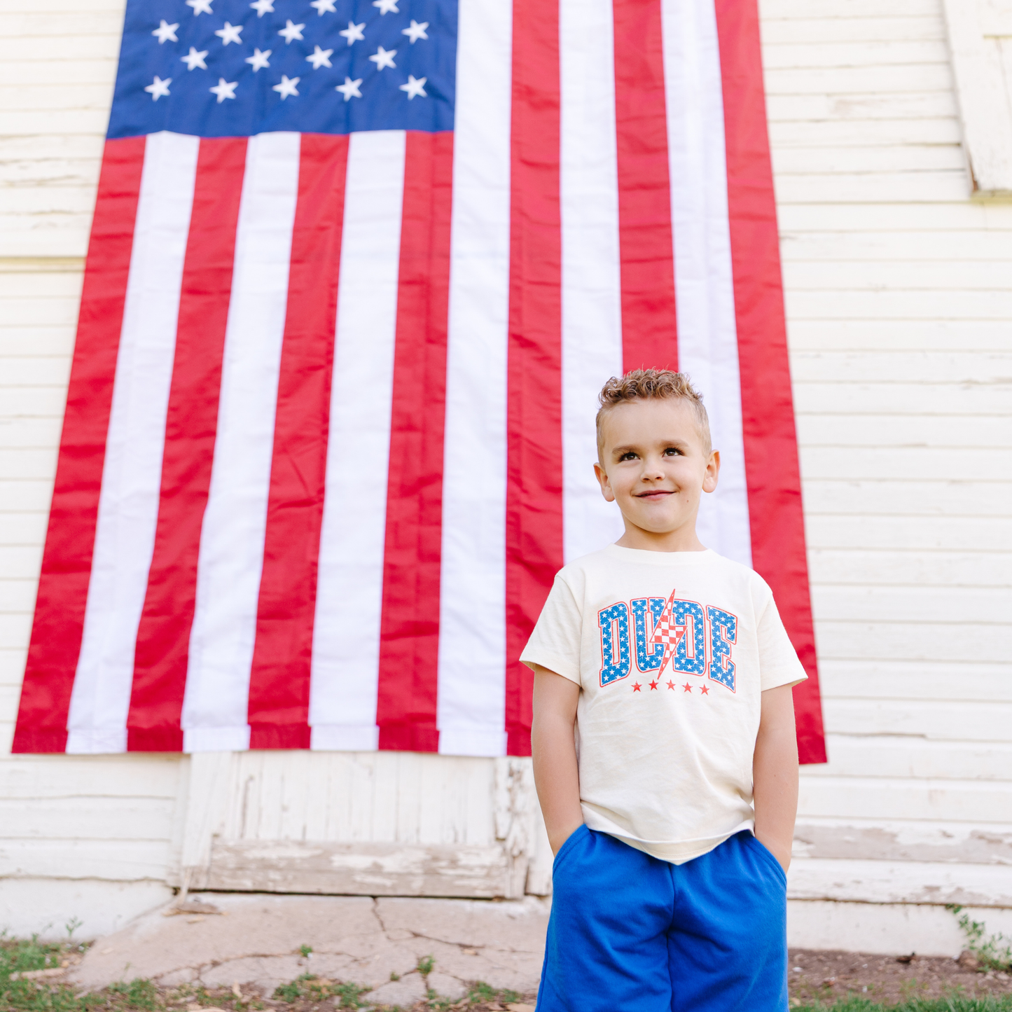 American Dude Boy 4th of July Kids Shirt Red White and Blue