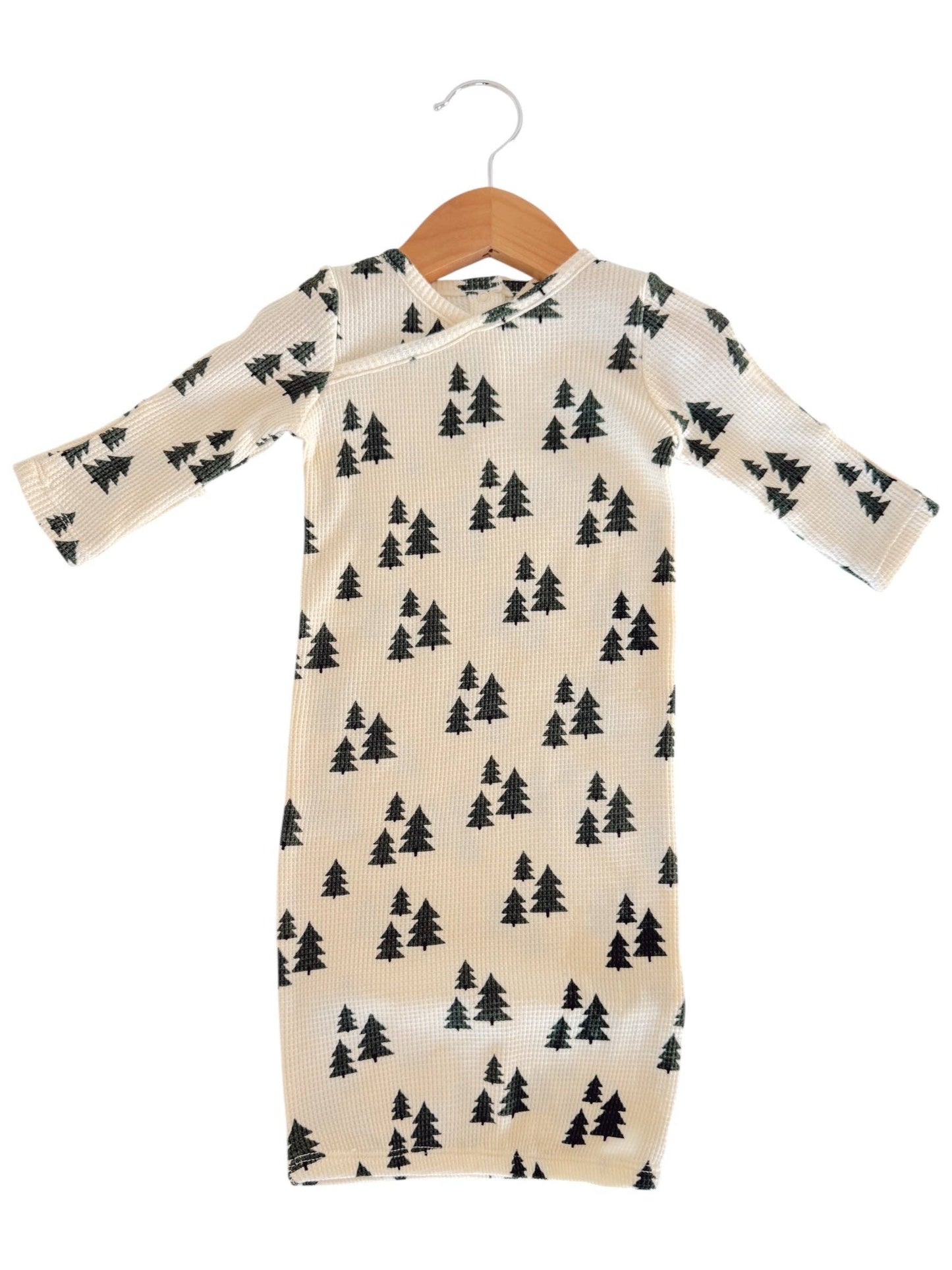 Organic Waffle Gown, Forest Green Trees