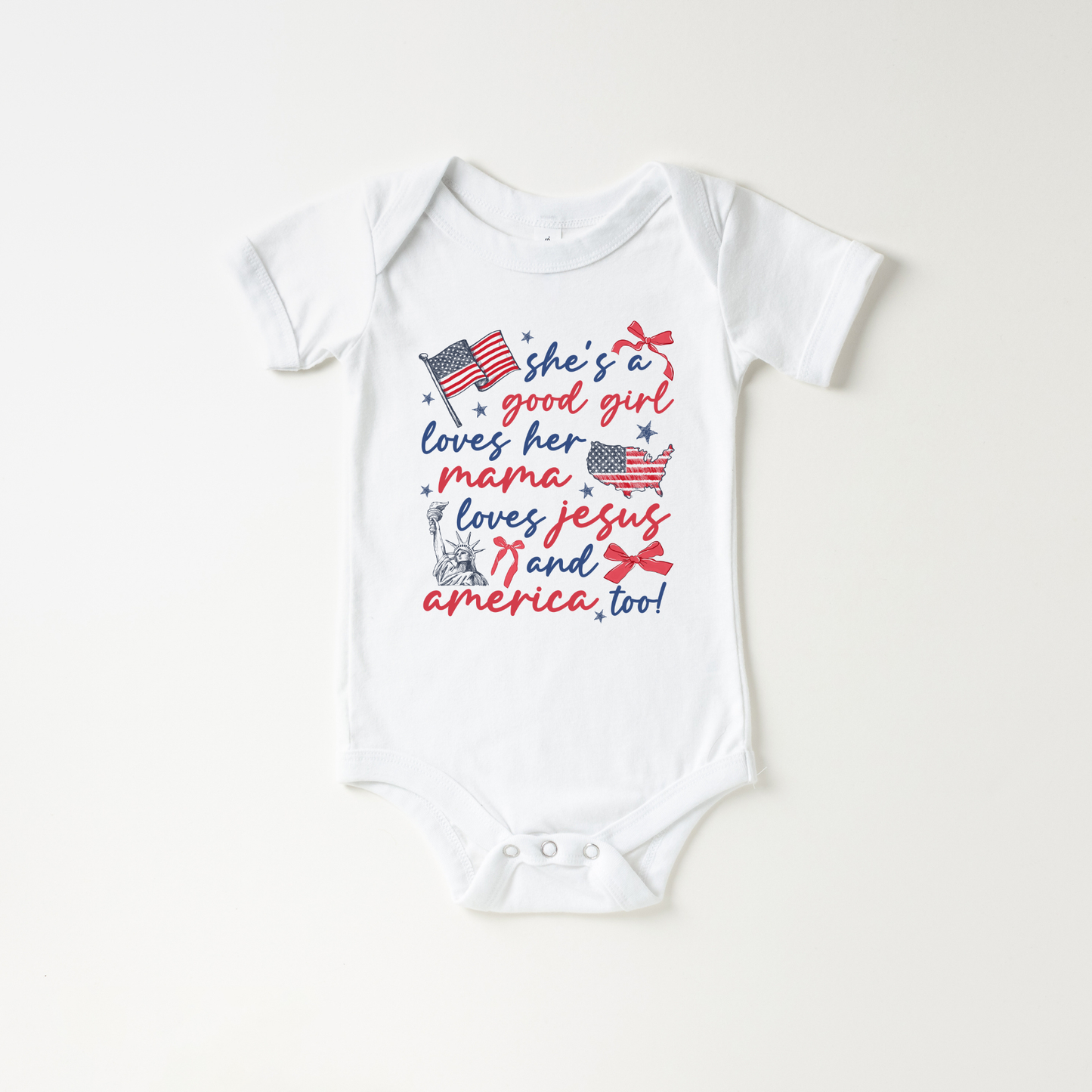 Loves Jesus and America too Infant Body Suit 4th of July