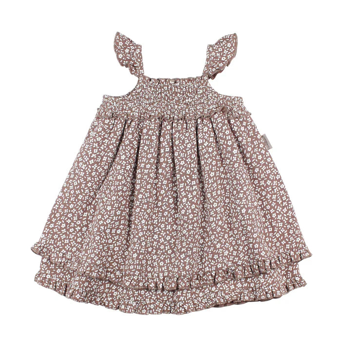 Organic Muslin Summer Dress in Almond Floral