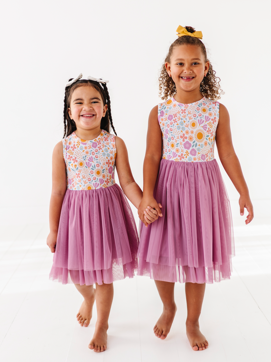 Kids Bamboo + Tulle Tutu Dress - Spring Floral Daisy