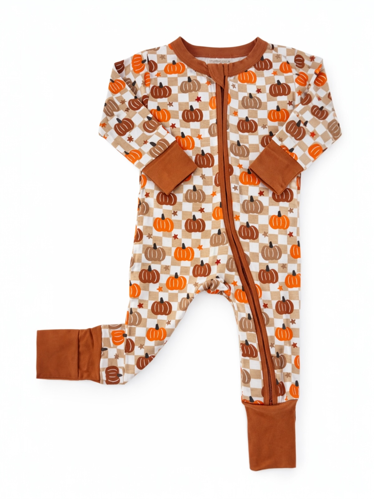 2-Way Convertible Zip Romper, Pumpkin Checkerboard