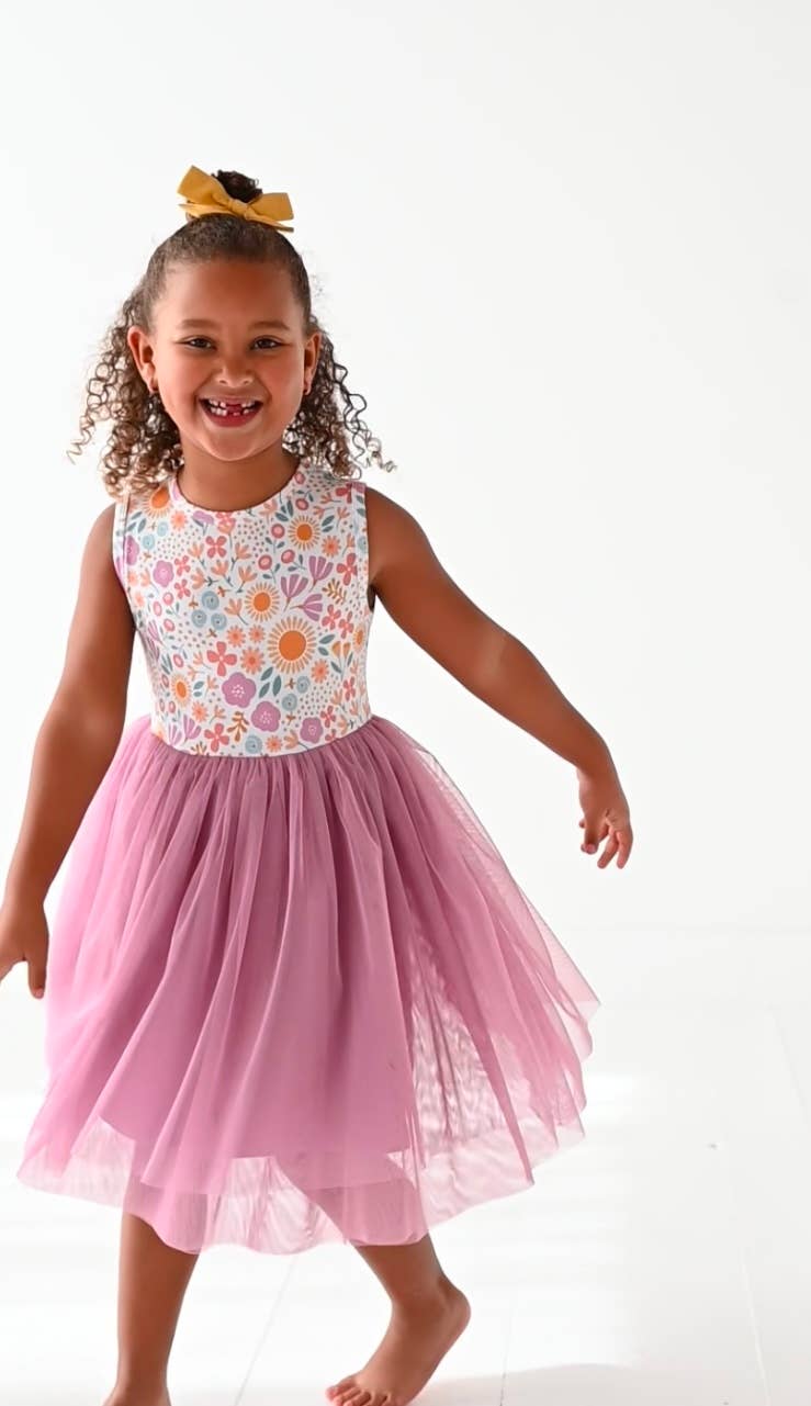 Kids Bamboo + Tulle Tutu Dress - Spring Floral Daisy