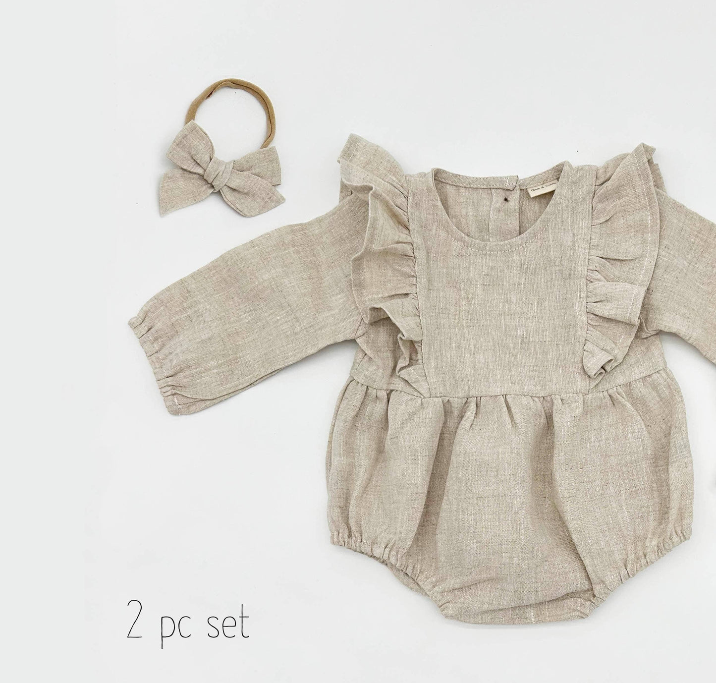 Gabriella Long Sleeve Romper with Bow - Moss Green