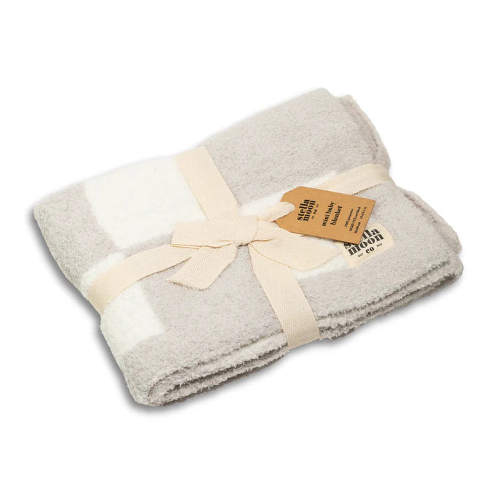 Luxe Checkered Mini Baby Blanket/Lovey in Grey Check by Stella Moon