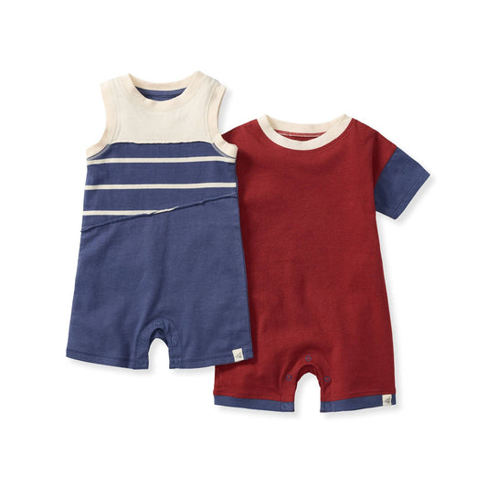 Basic Stripe Baby Boy Romper Set 2-Pack - Blue Smoke