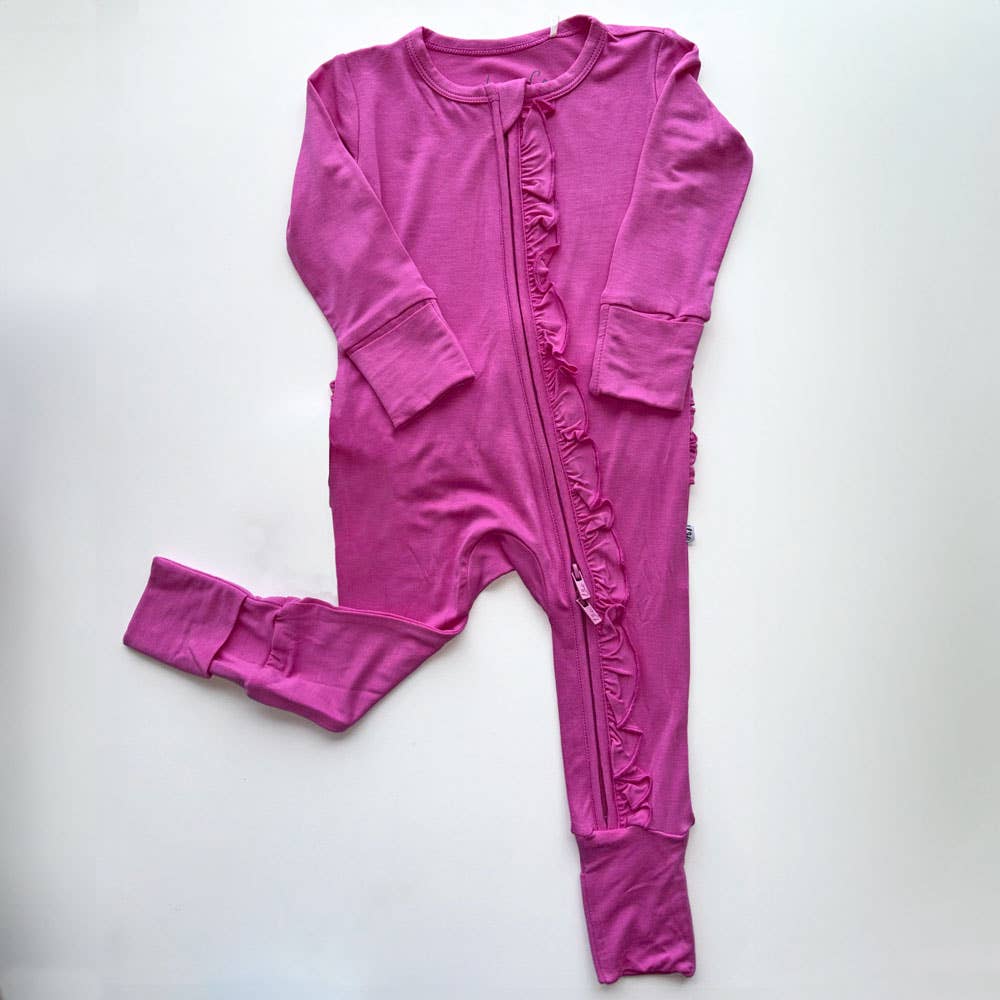 Korrie Pink Bamboo Ruffle Triple-Zip Convertible Footie