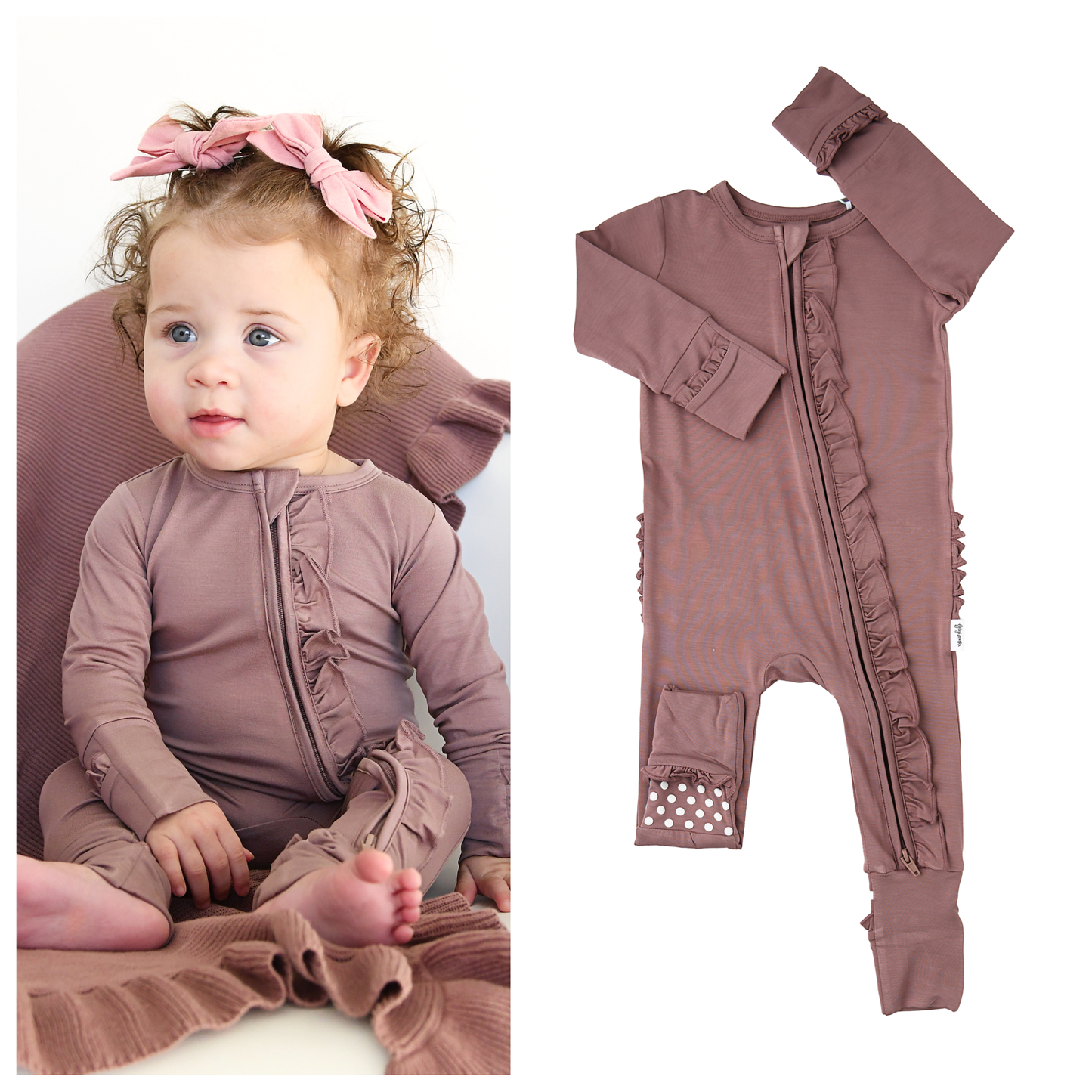 Kate Mauve RUFFLE ZIP Bamboo Keepsake Baby Outfit