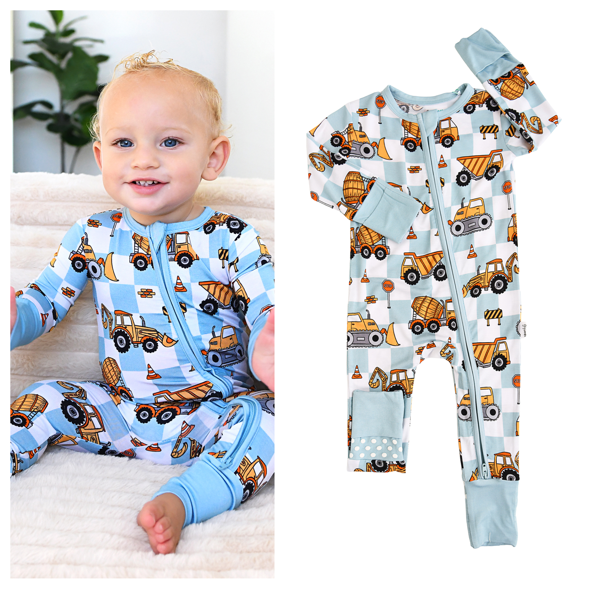 Carson Checks ZIP Bamboo One Piece Baby Outfit