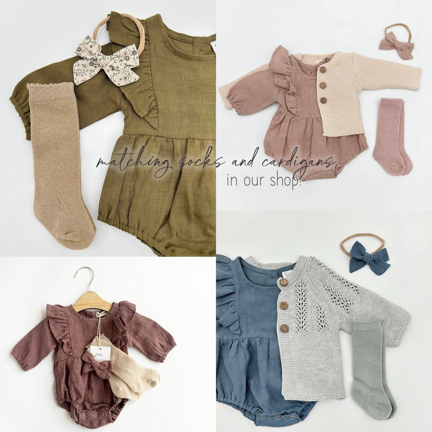 Gabriella Long Sleeve Romper with Bow - Moss Green