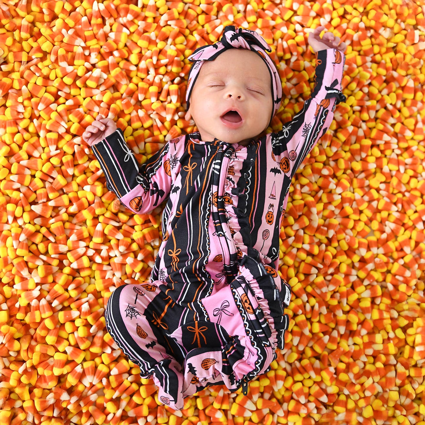 Lydia RUFFLE ZIP Bamboo Halloween Pumpkins Baby Outfit