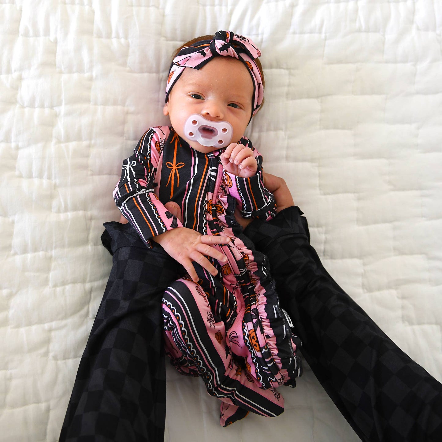 Lydia RUFFLE ZIP Bamboo Halloween Pumpkins Baby Outfit