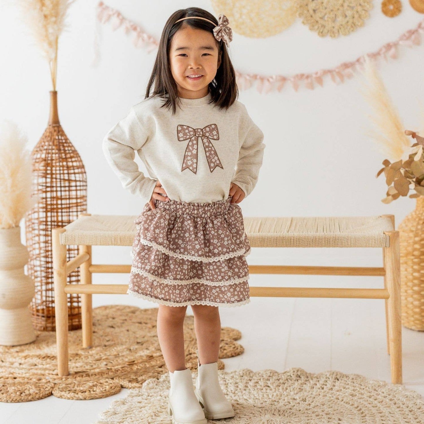 Mocha Floral Skort - Kids Boutique Clothing - Fall