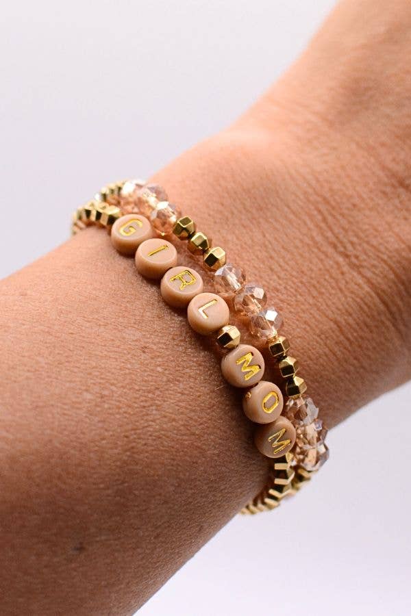 Girl Mom Bracelet Set Pink Beaded on Greatest Blessings card