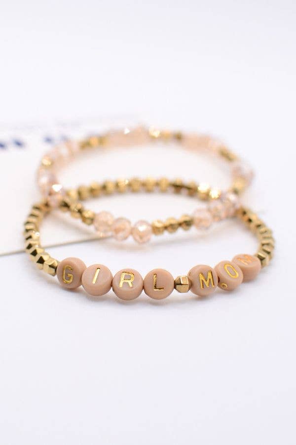Girl Mom Bracelet Set Pink Beaded on Greatest Blessings card