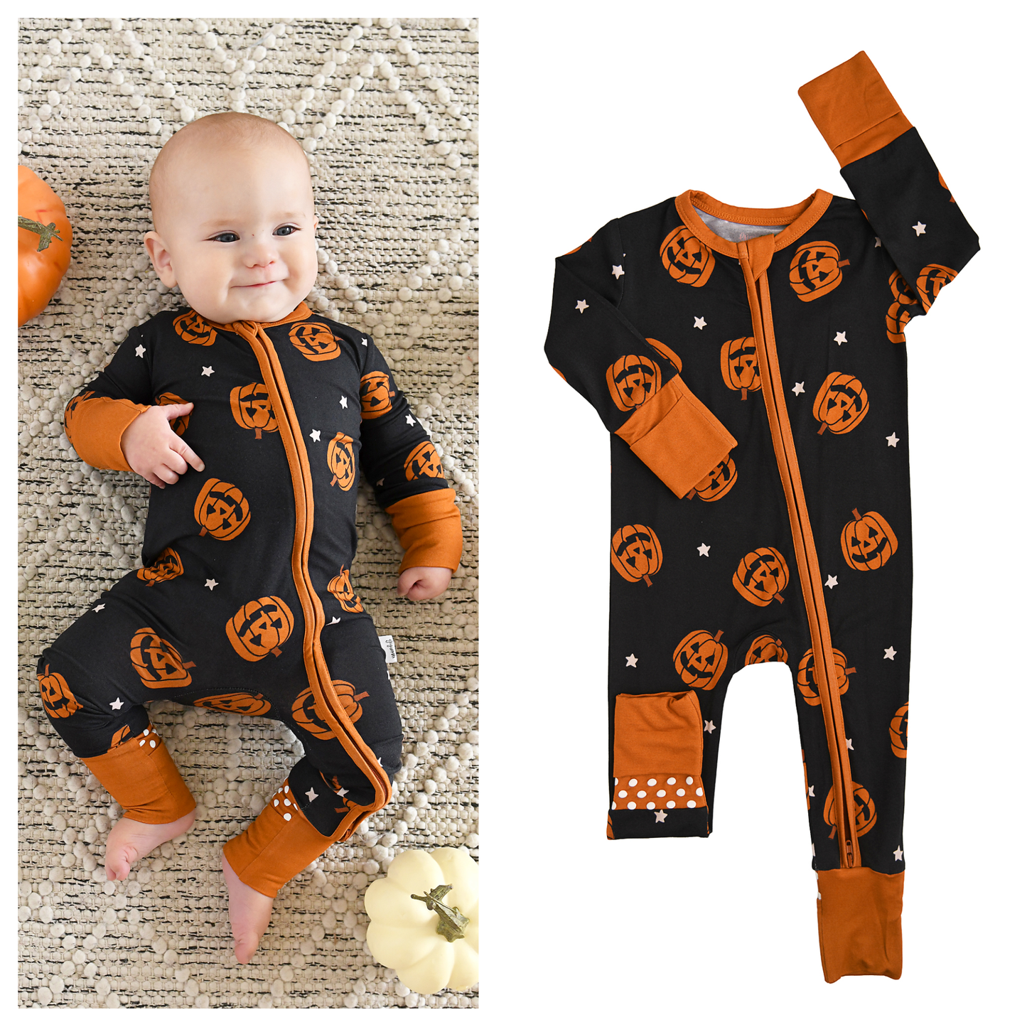 Jack ZIP Bamboo Halloween Pumpkins Baby Outfit