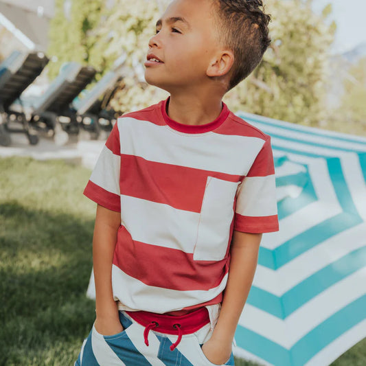 Short Sleeve Red + White Striped Tee by Rags