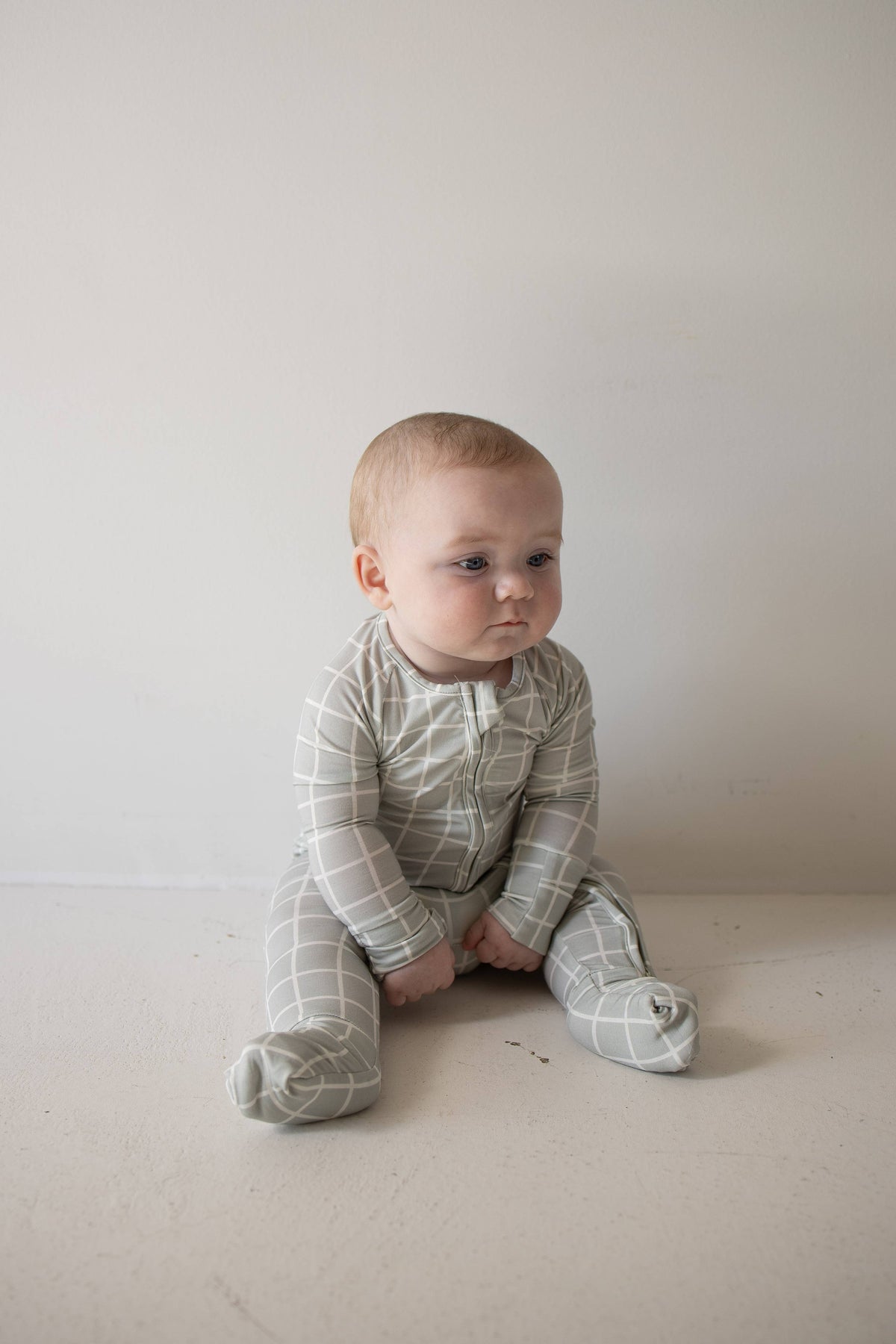 Bamboo Zip Pajamas | Foggy Grid
