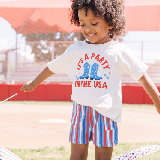 Party in the USA Cowboy Boots 4th of July Shirt for Kids