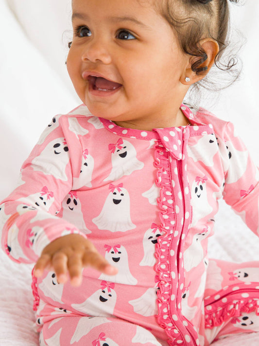 Baby Girls Ghostie Girls Bamboo Viscose Footed Ruffle One Piece Pajama