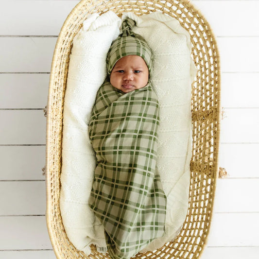 Green Plaid Organic Swaddle Blanket & Hat by MakeMake Organics