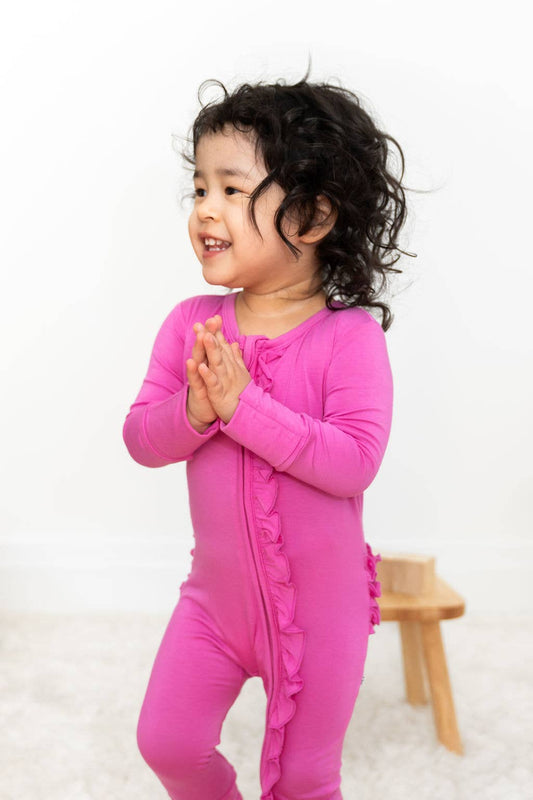 Korrie Pink Bamboo Ruffle Triple-Zip Convertible Footie