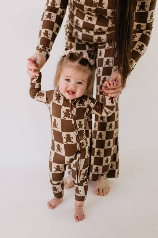 Bamboo Zip Pajamas | Gingerbread Checkerboard