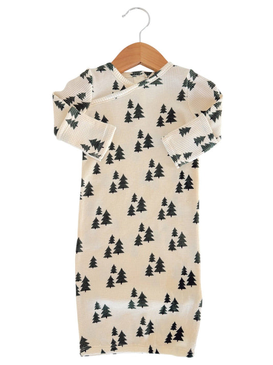 Organic Waffle Gown, Forest Green Trees