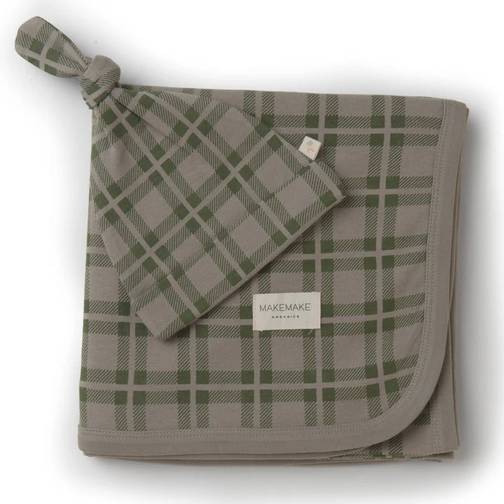 Green Plaid Organic Swaddle Blanket & Hat by MakeMake Organics