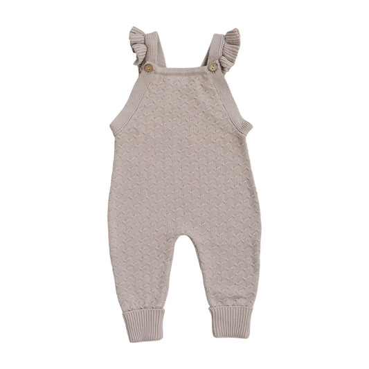 Taupe Ruffle Knit Overalls