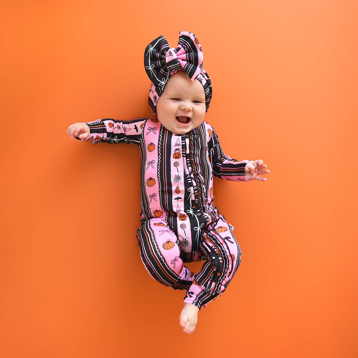 Lydia RUFFLE ZIP Bamboo Halloween Pumpkins Baby Outfit