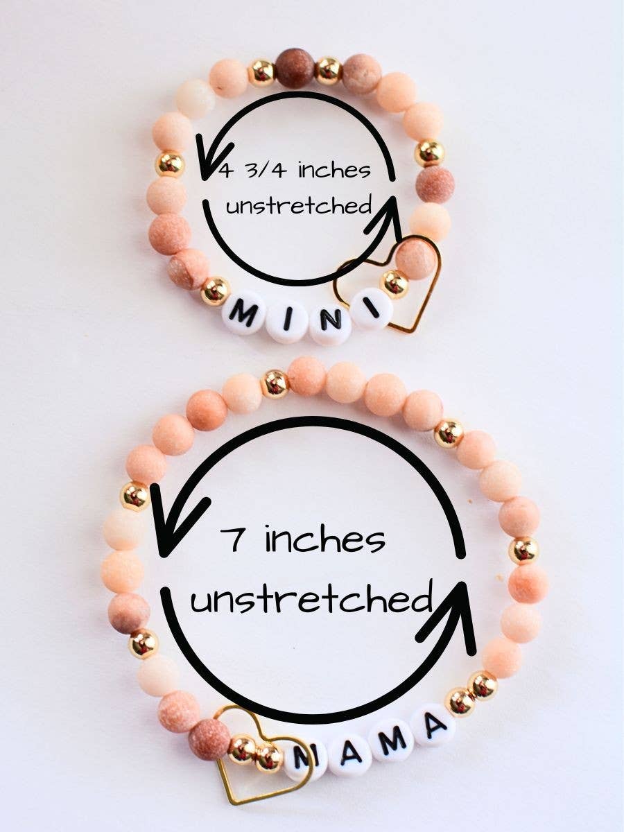 Mama + Mini pink gold beaded stretch bracelet jewelry set