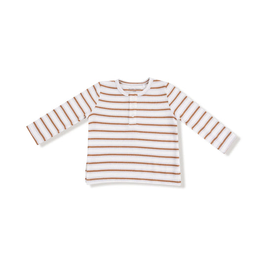 Long Sleeve Henley - Vintage Stripe Brown
