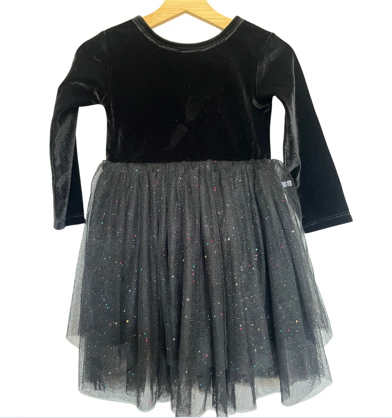 Kids Christmas Dress - Girls Black Velvet Holiday Dress