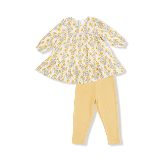 Winter Dandelions Ladder Trim Dress and Ribbed Leggings