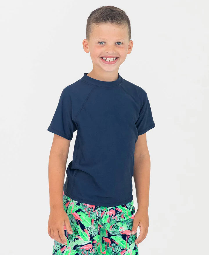 Navy Short Sleeve Rash Guard Swim Shirt