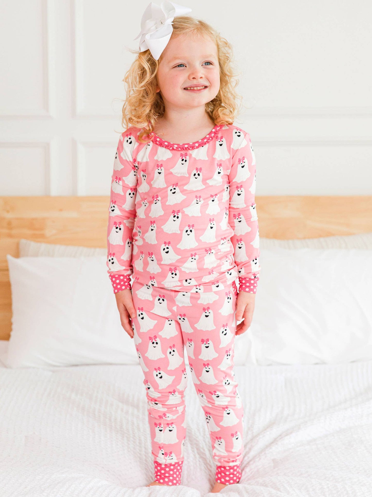 Toddler Girls Ghostie Girls Bamboo Viscose Ruffle Long Sleeve Pajama Set with Signature Rear Ruffles