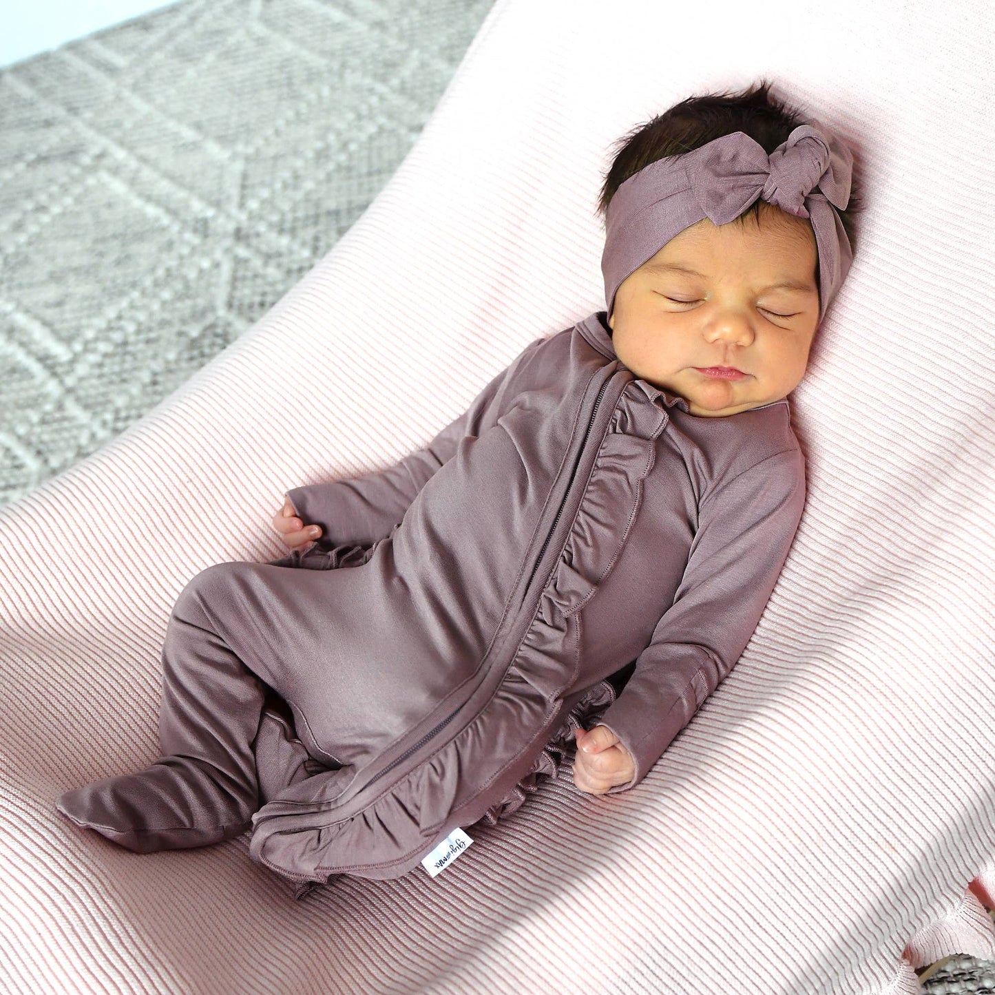 Kate Mauve RUFFLE ZIP Bamboo Keepsake Baby Outfit