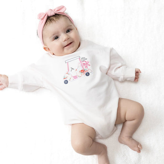 Golf Sweatshirt Bubble Romper - Pink
