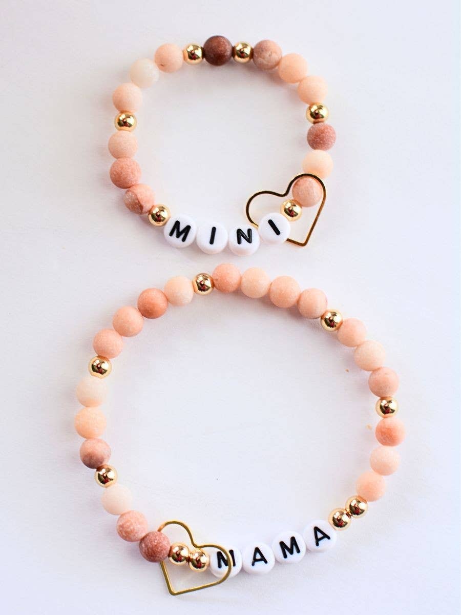 Mama + Mini pink gold beaded stretch bracelet jewelry set