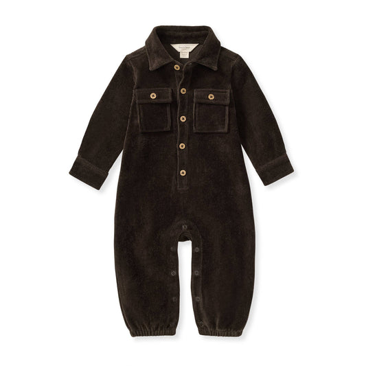 Knit Corduroy Organic Baby Boy Jumpsuit - Shadow