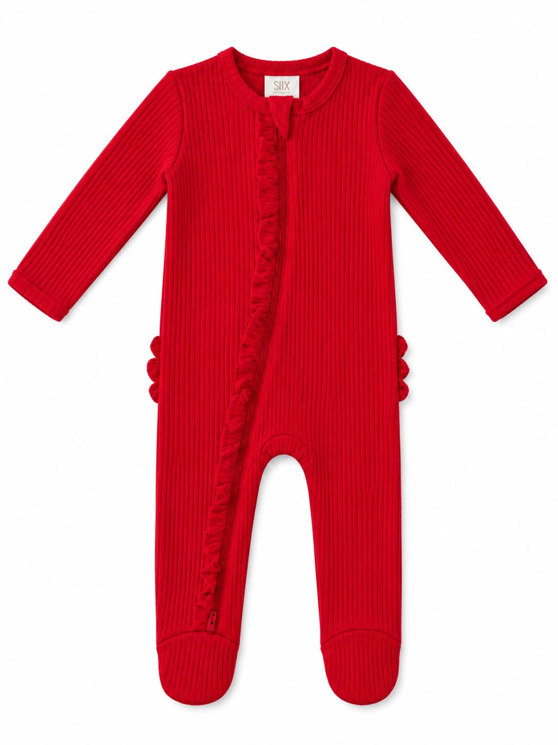 Red / Ribbed Frill 2-Way Zip Footie