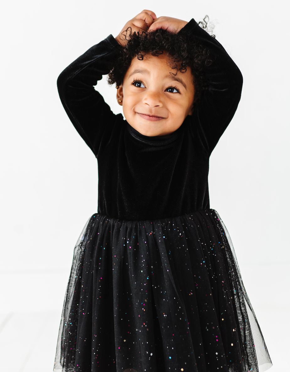 Kids Christmas Dress - Girls Black Velvet Holiday Dress