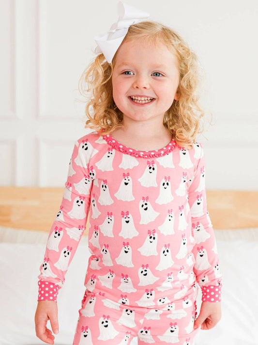 Toddler Girls Ghostie Girls Bamboo Viscose Ruffle Long Sleeve Pajama Set with Signature Rear Ruffles
