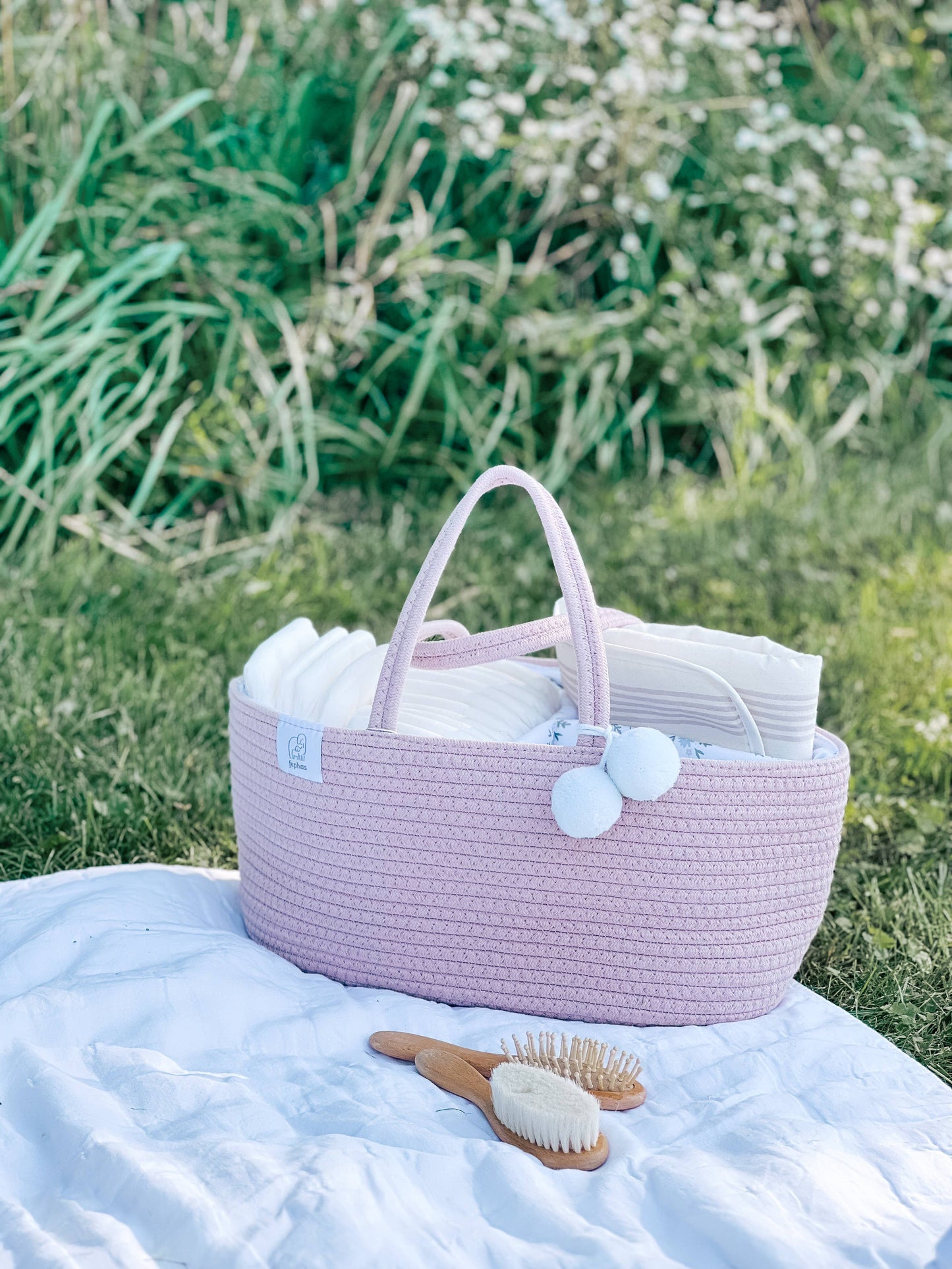 Rope Diaper Caddy- Vintage Rose