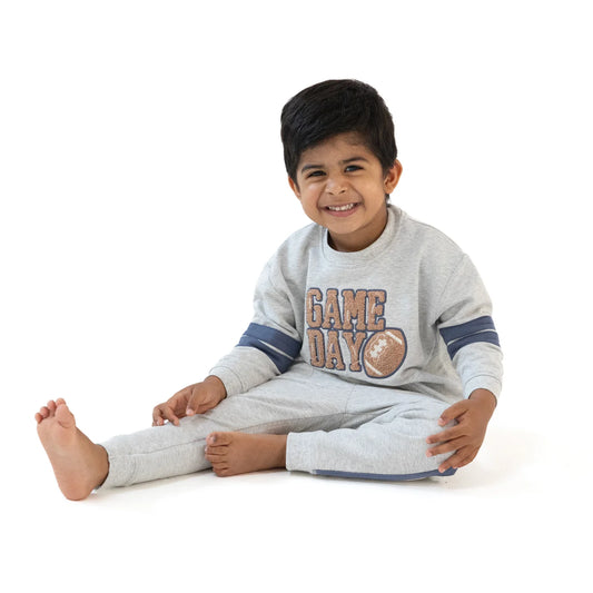 Varsity Light Grey Cozy Drop Sleeve Sweatshirt with Varsity Stripes