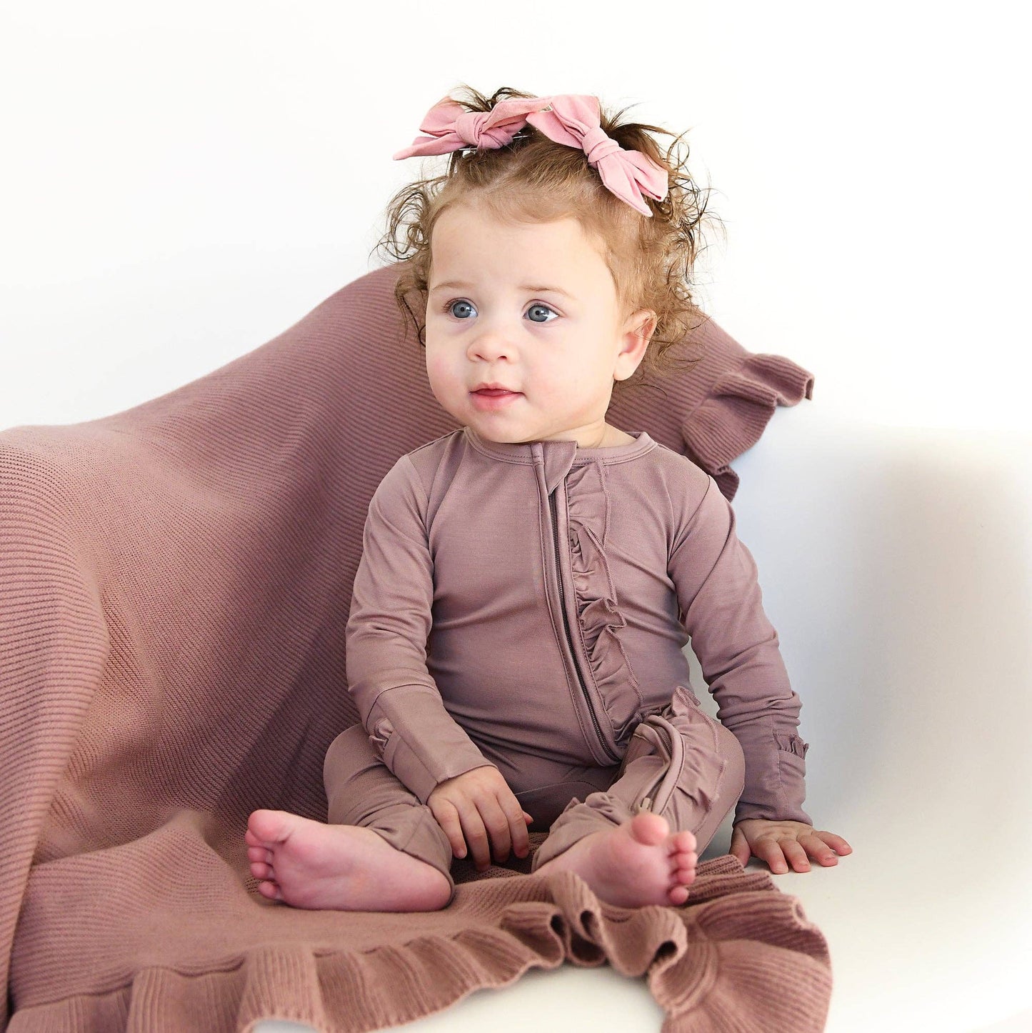 Kate Mauve RUFFLE ZIP Bamboo Keepsake Baby Outfit