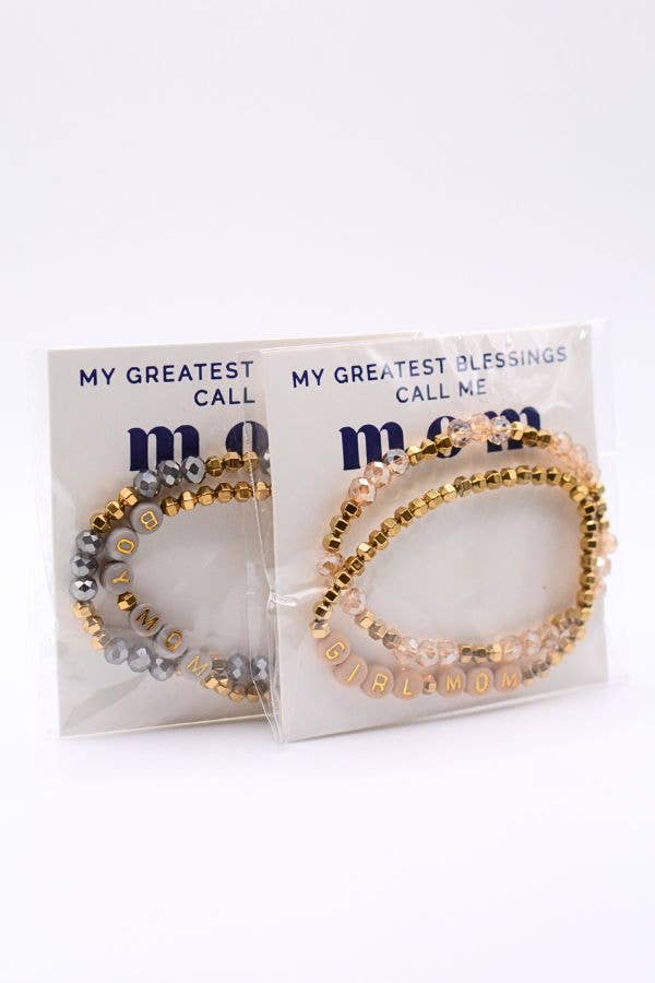 Girl Mom Bracelet Set Pink Beaded on Greatest Blessings card